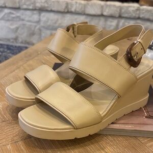 Vince Tan Leather Wedge Sandals